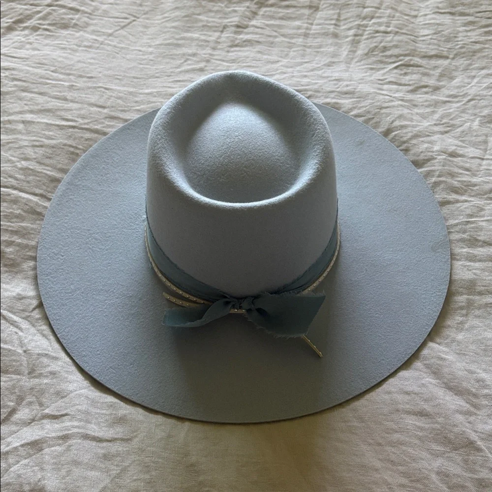 Wyeth Light Blue Wide Brim Hat with Bow - Picture 4 of 11